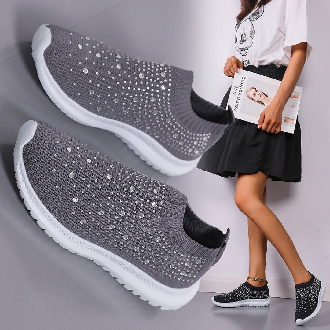 Damen nan gestrickter Slip-On Sneaker mit Strassbesatz, elastischem Schaft und stoßdämpfender EVA-Sohle Echo Archiv