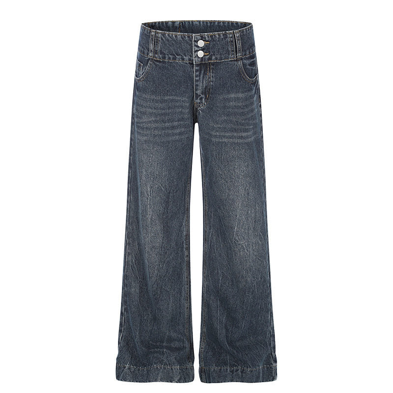 Damen High-Waist Weite Palazzo-Jeans mit Doppelknopf und ausgestelltem Bein Echoarchiv
