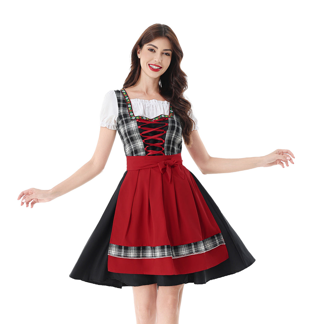 Damen nan traditionelles Dirndlkleid mit Karo-Mieder und gesteppter Schürze Echo Archiv