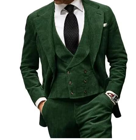 Herren eleganter Cordanzug mit Weste und stilvollem Revers Echoarchiv