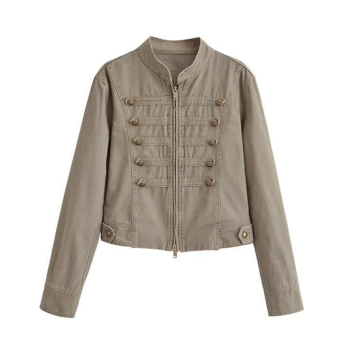 Damen Kurzjacke im Army‑Look aus Baumwoll‑Twill mit Stehkragen und dekorativen Zierriegeln Echo Archiv