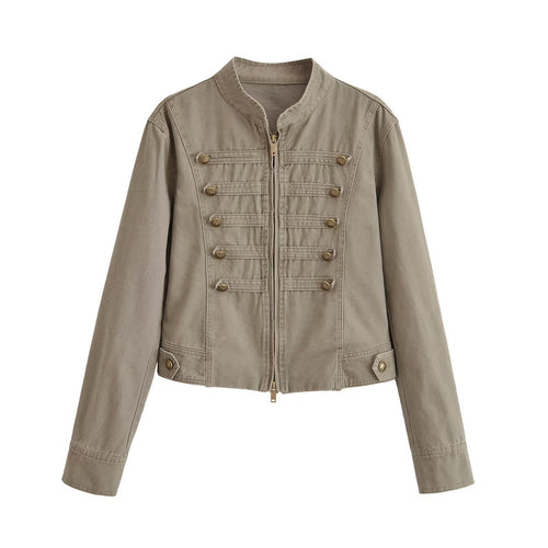 Damen Kurzjacke im Army‑Look aus Baumwoll‑Twill mit Stehkragen und dekorativen Zierriegeln Echo Archiv