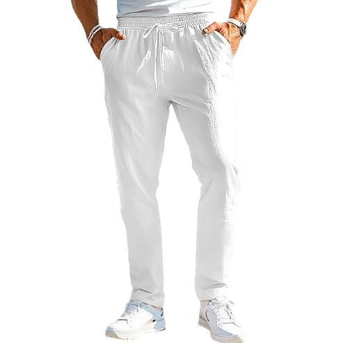 Herren lässige Leinenmisch-Joggerhose mit Kordelzug, angeschrägten Eingrifftaschen und schmalem Knöchelabschluss – Sorevano