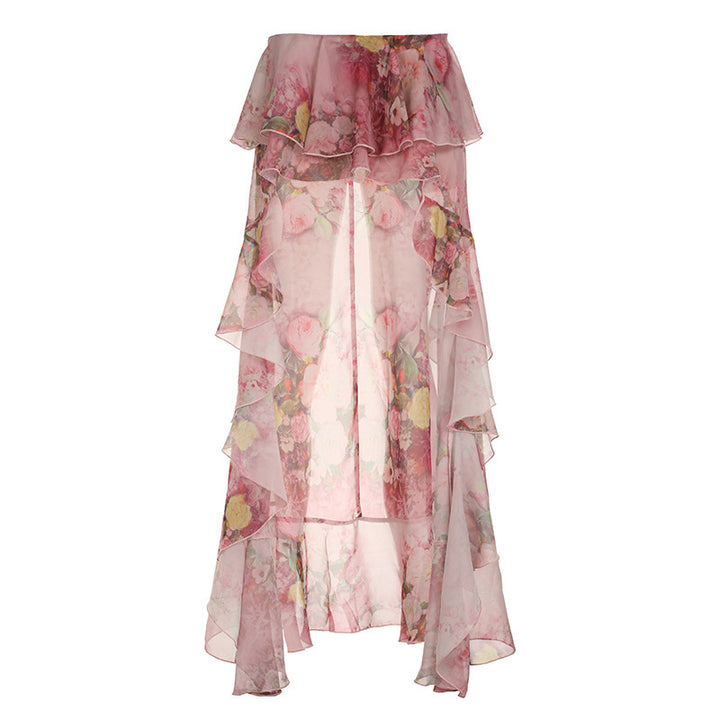Damen floraler asymmetrischer Rock mit Rüschendetails Echo Archiv