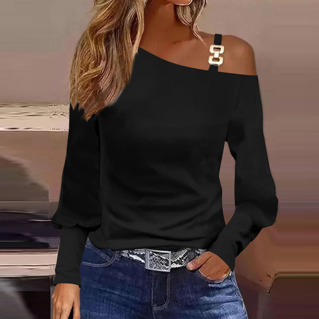 Damen Asymmetrisches Off-Shoulder Shirt mit Ziergurt und Ballonärmeln – Avérine