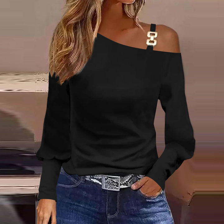 Damen Asymmetrisches Off-Shoulder Shirt mit Ziergurt und Ballonärmeln – Avérine