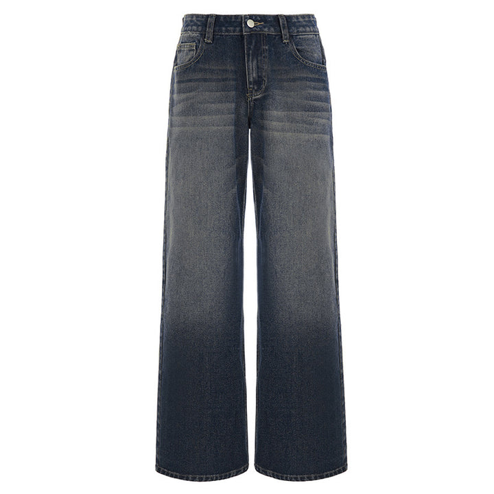 Damen High-Waist Jeans mit weitem Bein und stufenförmiger Waschung Echo Archiv
