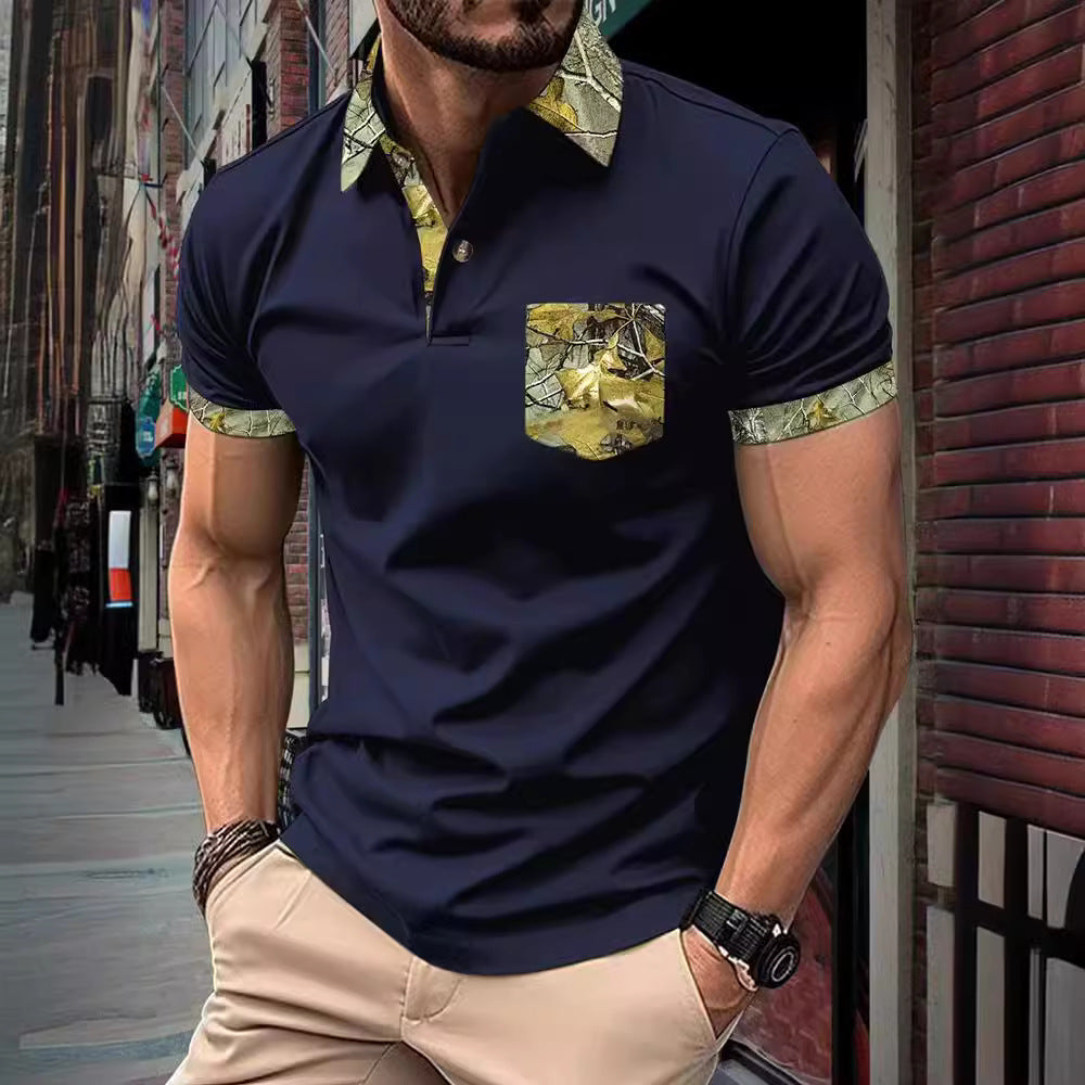 Herren Poloshirt mit einzigartigem Camouflage-Kragen und Brusttasche Echoarchiv