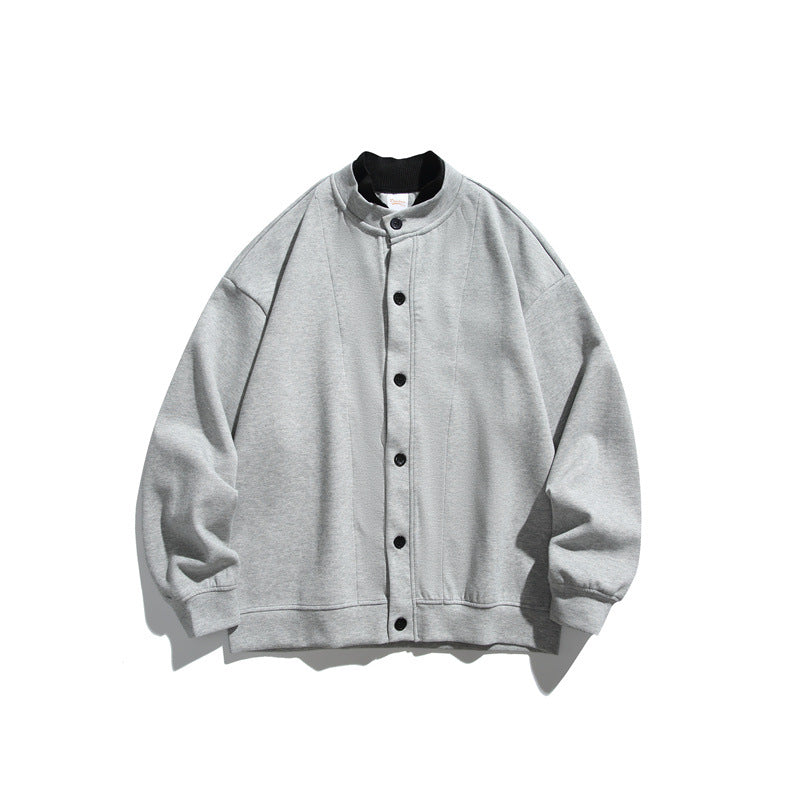 Unisex Oversize Knopfcardigan aus schwerer Baumwollfrottee mit tonalen Nahtpaspeln und geripptem Innenkragen Echoarchiv