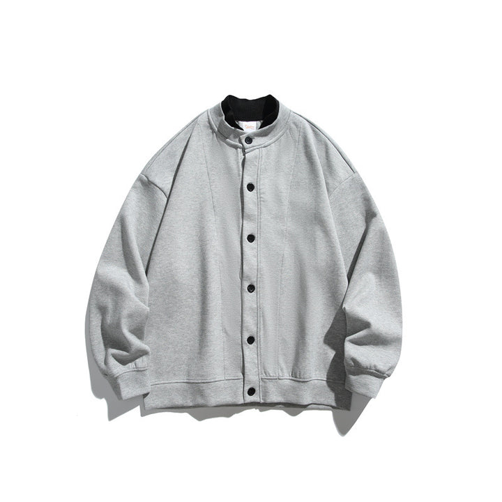 Unisex Oversize Knopfcardigan aus schwerer Baumwollfrottee mit tonalen Nahtpaspeln und geripptem Innenkragen Echoarchiv