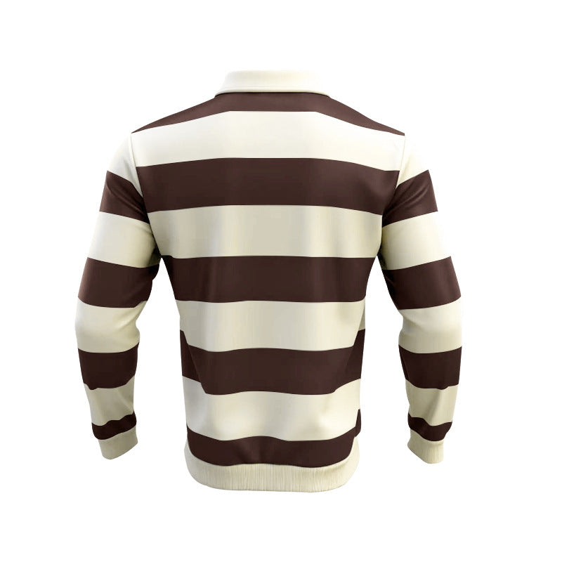 Herren nan gestreiftes Rugby-Polo Langarmshirt mit breiten Querstreifen, klassischem Polokragen und gerippten Abschlüssen Echo Archiv