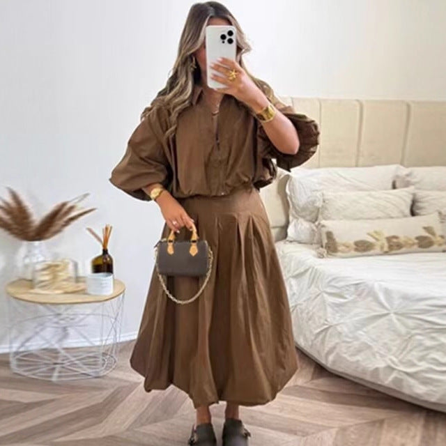 Damen nan plissierter Maxirock mit hoher Taille, kastigen Falten und fließender Silhouette Echo Archiv