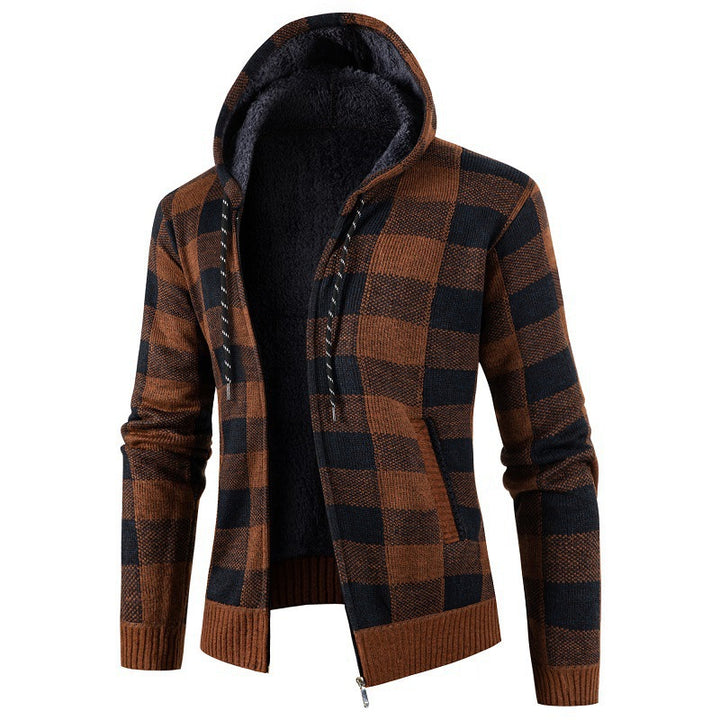 Herren gemütliche Kapuzenjacke mit kariertem Design Echoarchiv