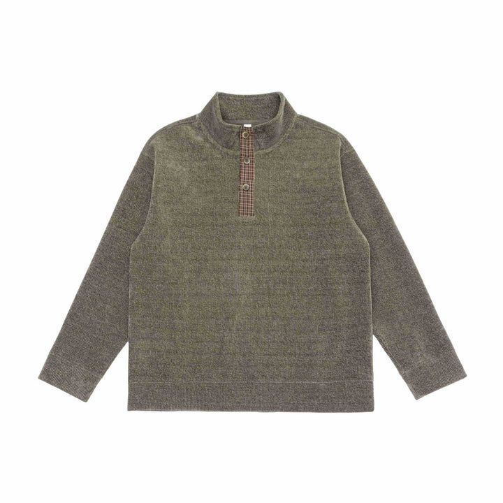 Unisex Feinstruktur-Halfzip-Pullover mit Stehkragen und karierter Knopfleiste Echoarchiv