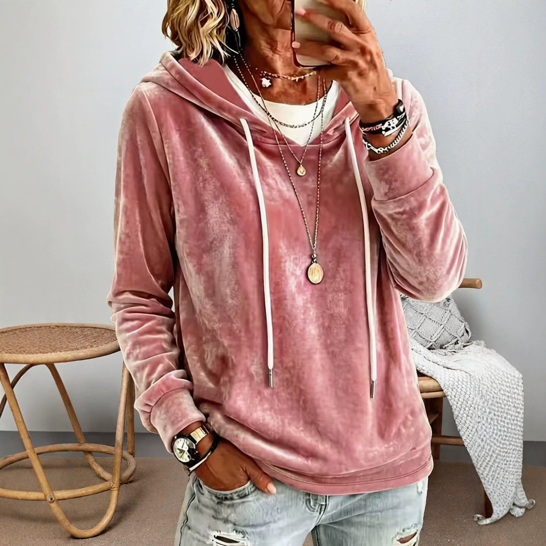 Damen Samtvelours-Hoodie mit Kordelzug und lässiger Oversize-Passform Echoarchiv