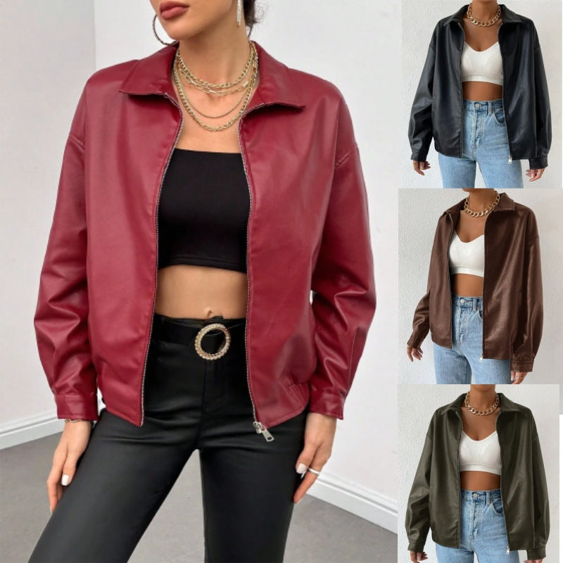 Damen Oversized Kunstleder-Blouson mit Reißverschluss und Hemdkragen Echo Archiv