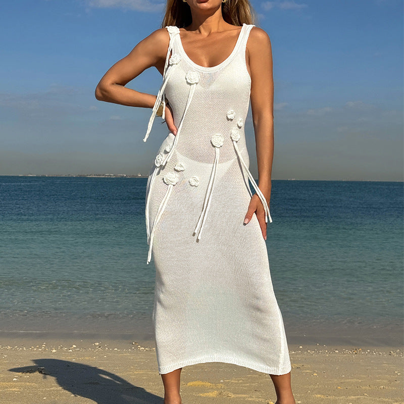 Damen trendiges Strickkleid mit floralem Dekor und raffiniertem Schnitt Echo Archiv