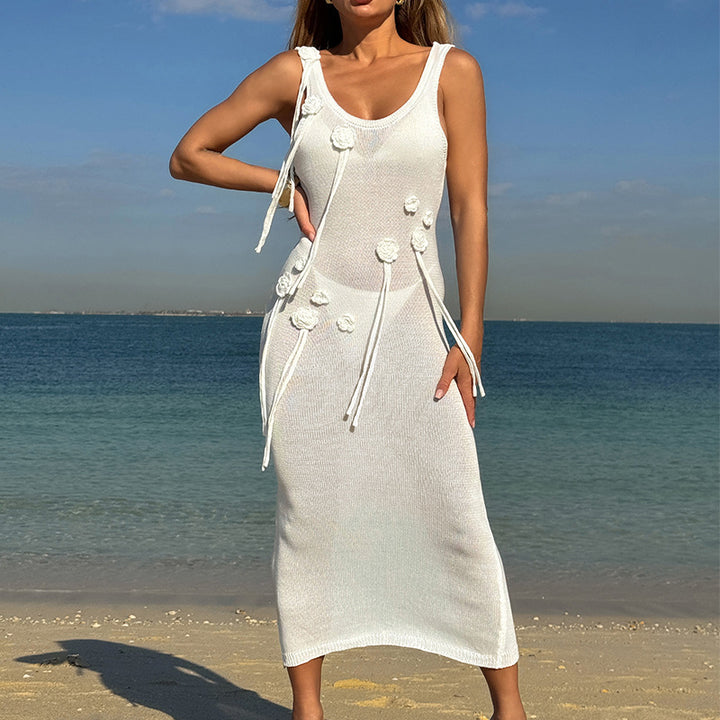 Damen trendiges Strickkleid mit floralem Dekor und raffiniertem Schnitt Echo Archiv