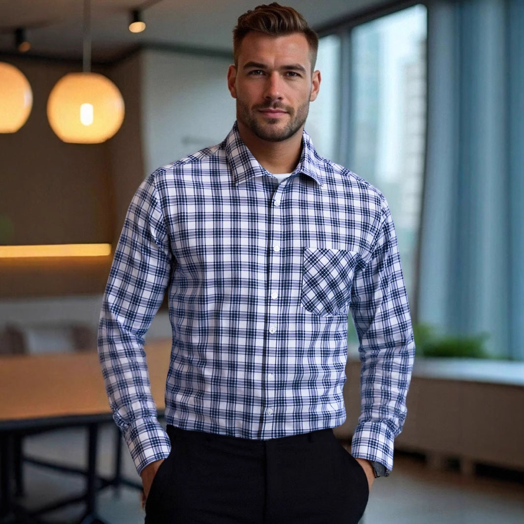 Herren Karo Langarmhemd mit Brusttasche Echoarchiv