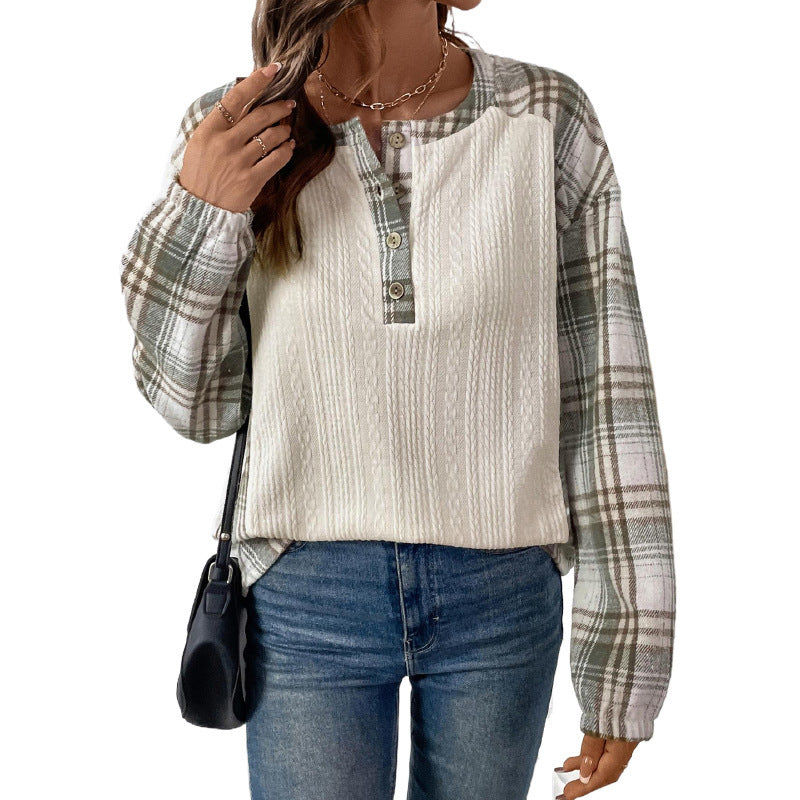 Damen Langarmshirt mit Karo- und Strukturdetails Echo Archiv