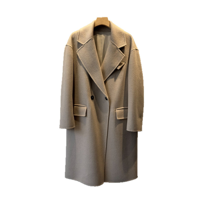 Damen Eleganter Doppelreihiger Oversized Wollmantel Echoarchiv