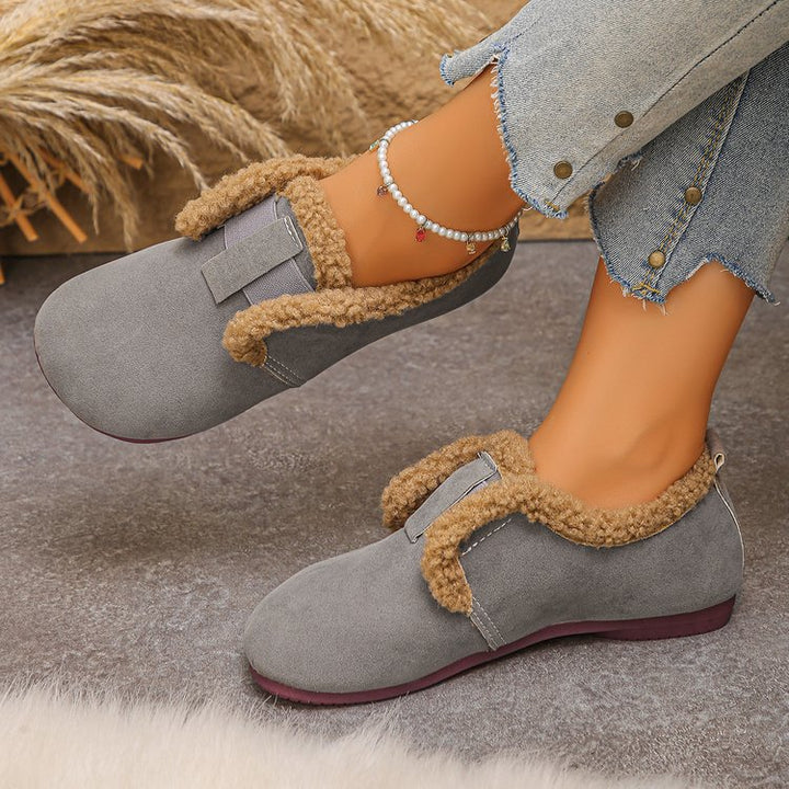Damen Gefütterte Velours‑Slipper mit Teddybesatz und flexibler Gummisohle Echo Archiv