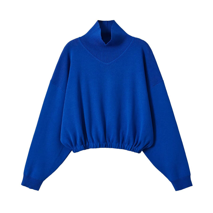 Damen Cropped Oversize-Pullover mit Stehkragen‑V‑Schlitz und gerafftem Saum Echoarchiv