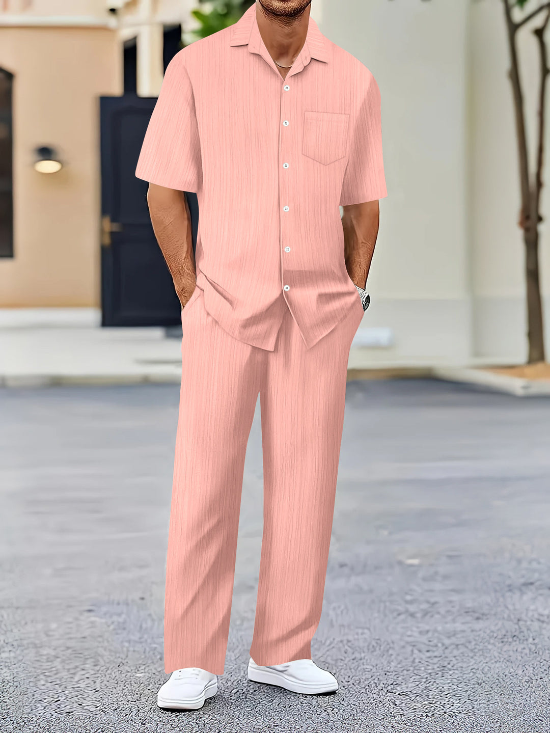 Herren Freizeitanzug mit eleganter Textur und praktischen Taschen Echoarchiv