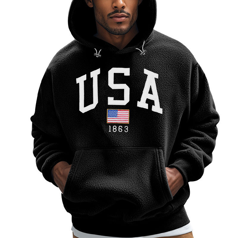 Herren Kuscheliger Fleece Hoodie mit USA-Print Echoarchiv