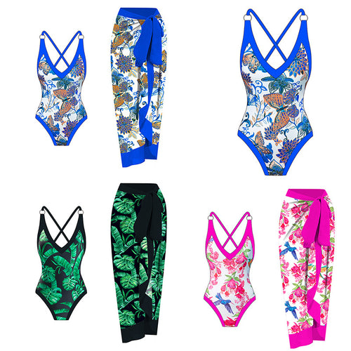 Damen Badeanzug mit floralem Design und passendem Strandrock Echo Archiv