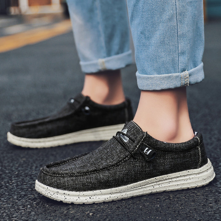 Herren Legerer Canvas-Mokassin-Slipper mit geflochtener Schnürung und gefleckter EVA-Sohle Echoarchiv
