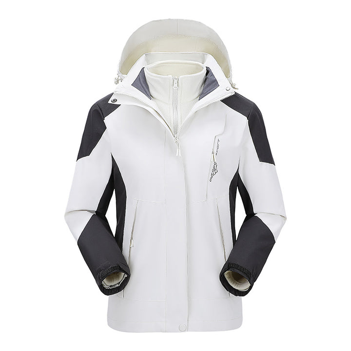 Damen Zwei-Lagen-Outdoormantel mit abnehmbarer Fleece-Innenjacke und verstellbarem Kapuzen – Avérine