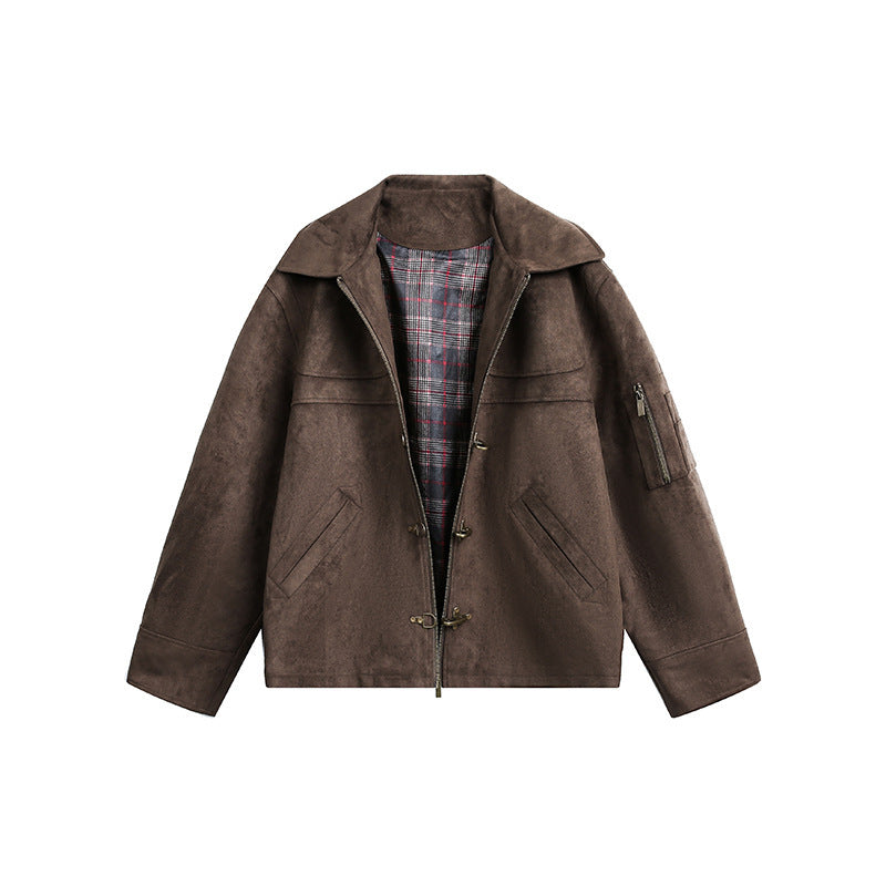 Herren Kurzjacke im Boxy-Format aus Velourslederoptik mit Knebelverschlüssen und Reißverschluss Echo Archiv