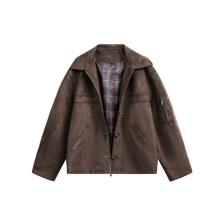 Herren Kurzjacke im Boxy-Format aus Velourslederoptik mit Knebelverschlüssen und Reißverschluss Echo Archiv