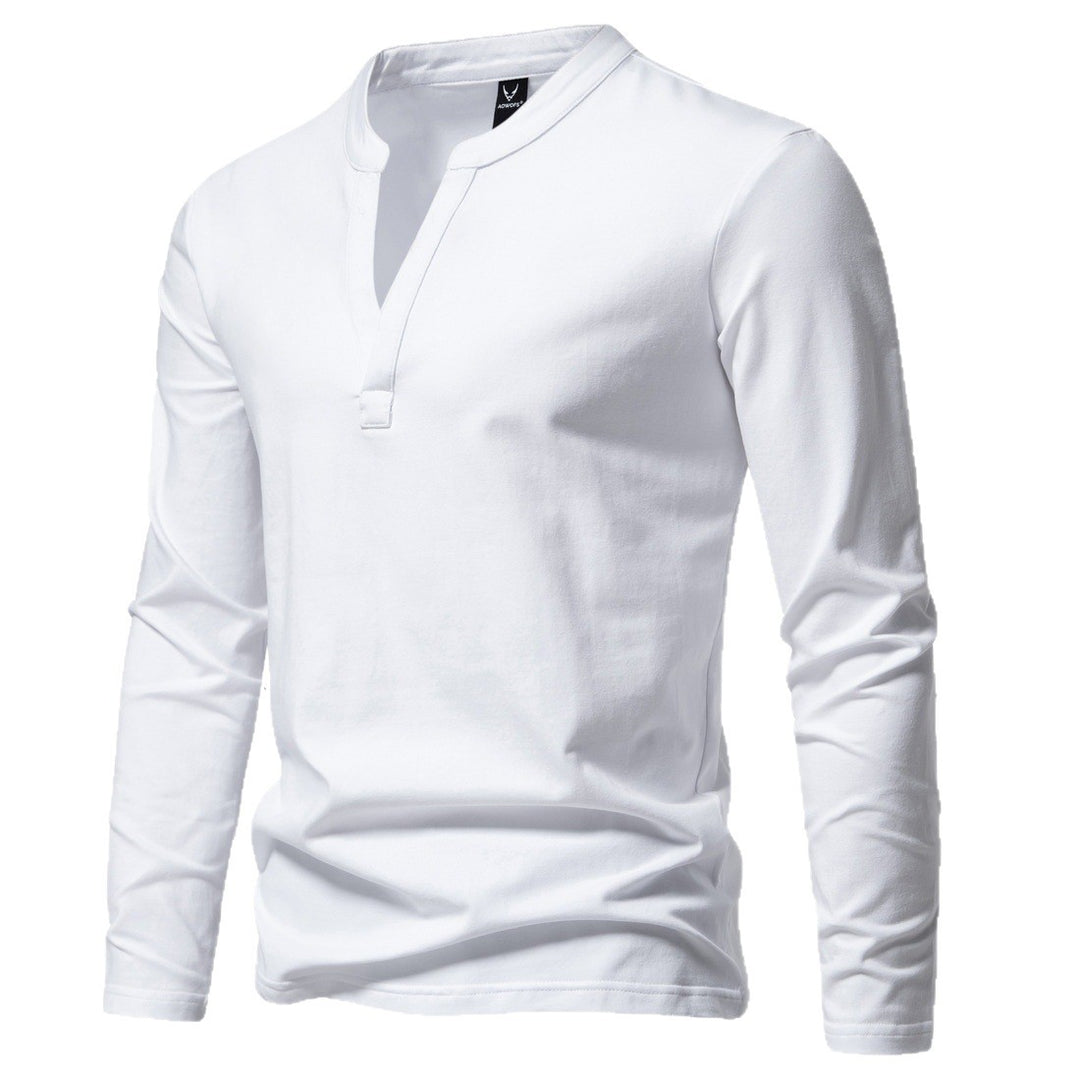 Herren nan langärmeliges Henleyshirt mit Stehkragen, tiefer V-Öffnung und schmaler Passform Echo Archiv