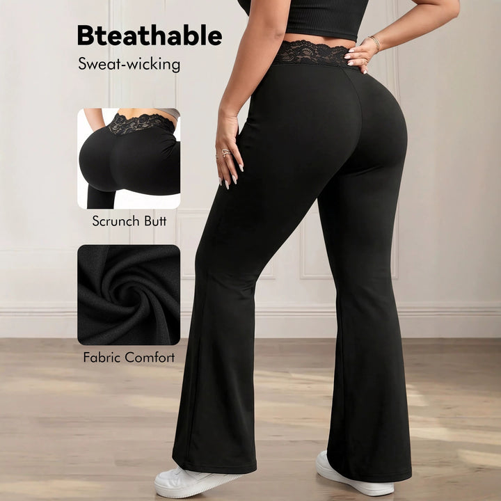 Damen Schlaghose mit hohem Spitzenbund, atmungsaktivem Stretch und sculptendem Sitz echoarchiv-