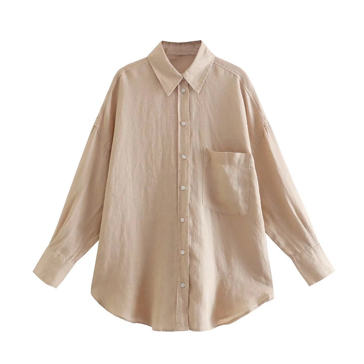 Damen Oversize-Hemdbluse aus Leinenmix mit überschnittener Schulter und Brusttasche Echo Archiv