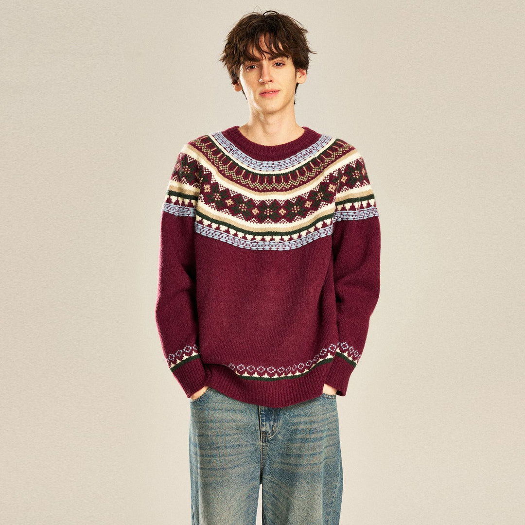 Herren Gemütlicher Strickpullover mit Norweger-Muster Echoarchiv