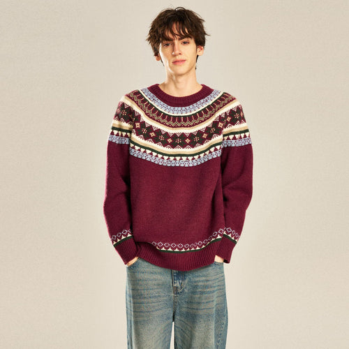 Herren Gemütlicher Strickpullover mit Norweger-Muster Echoarchiv
