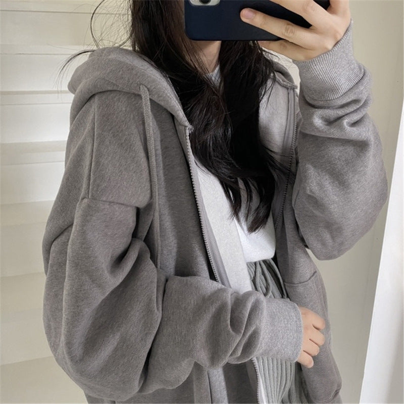 Damen oversized Kapuzenjacke aus weichem Fleece mit Kängurutasche – Auréline