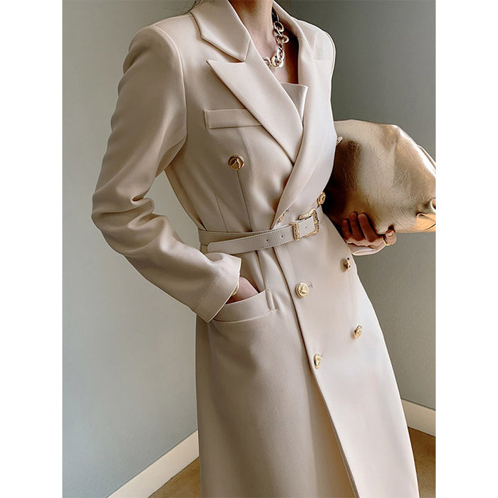 Damen Eleganter Doppeltbreasted Trenchcoat mit Taillengürtel Echoarchiv