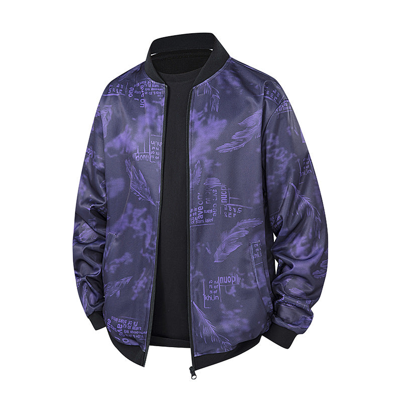 Herren Bomberjacke mit Allover‑Federprint, Satinoptik und geripptem Kragen Echo Archiv