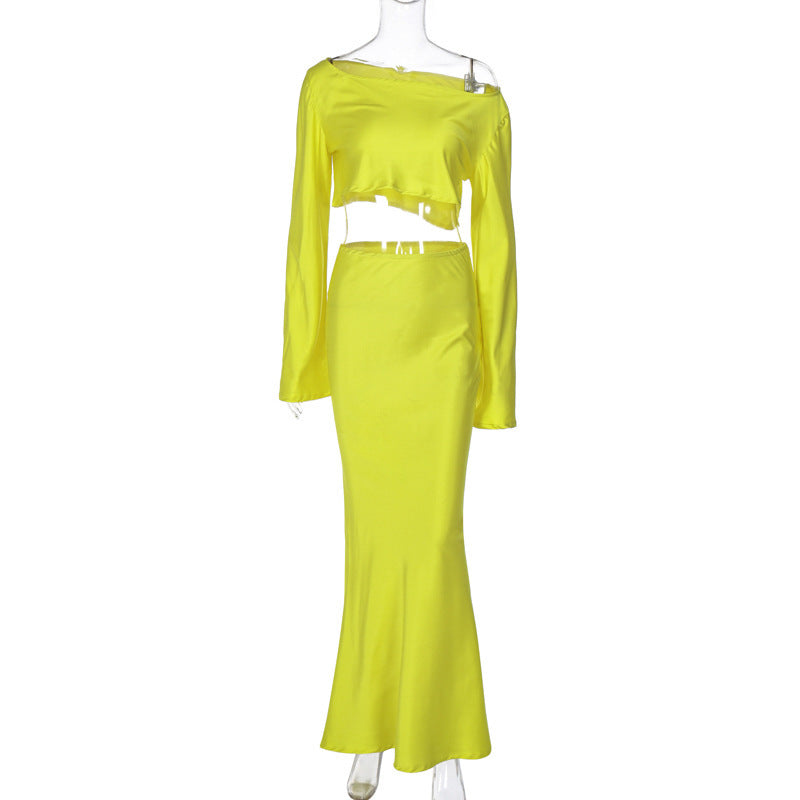 Damen Asymmetrisches Crop-Top mit langem Arm und fließendem Rock Echo Archiv