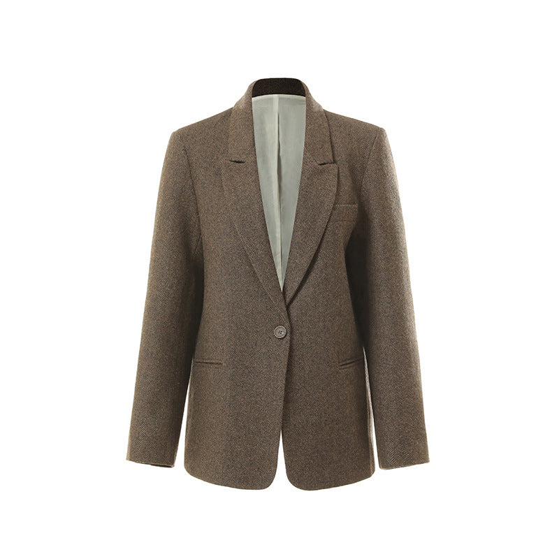 Damen Klassischer Woll-Tweed-Blazer mit schmalem Revers, Teilgefüttert und Ein-Knopf Echo Archiv