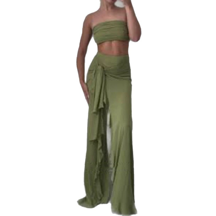 Damen Hochtaillierter Maxi-Rock mit asymmetrischer Raffung, Knotendetail und Volant-Schlitz Echoarchiv