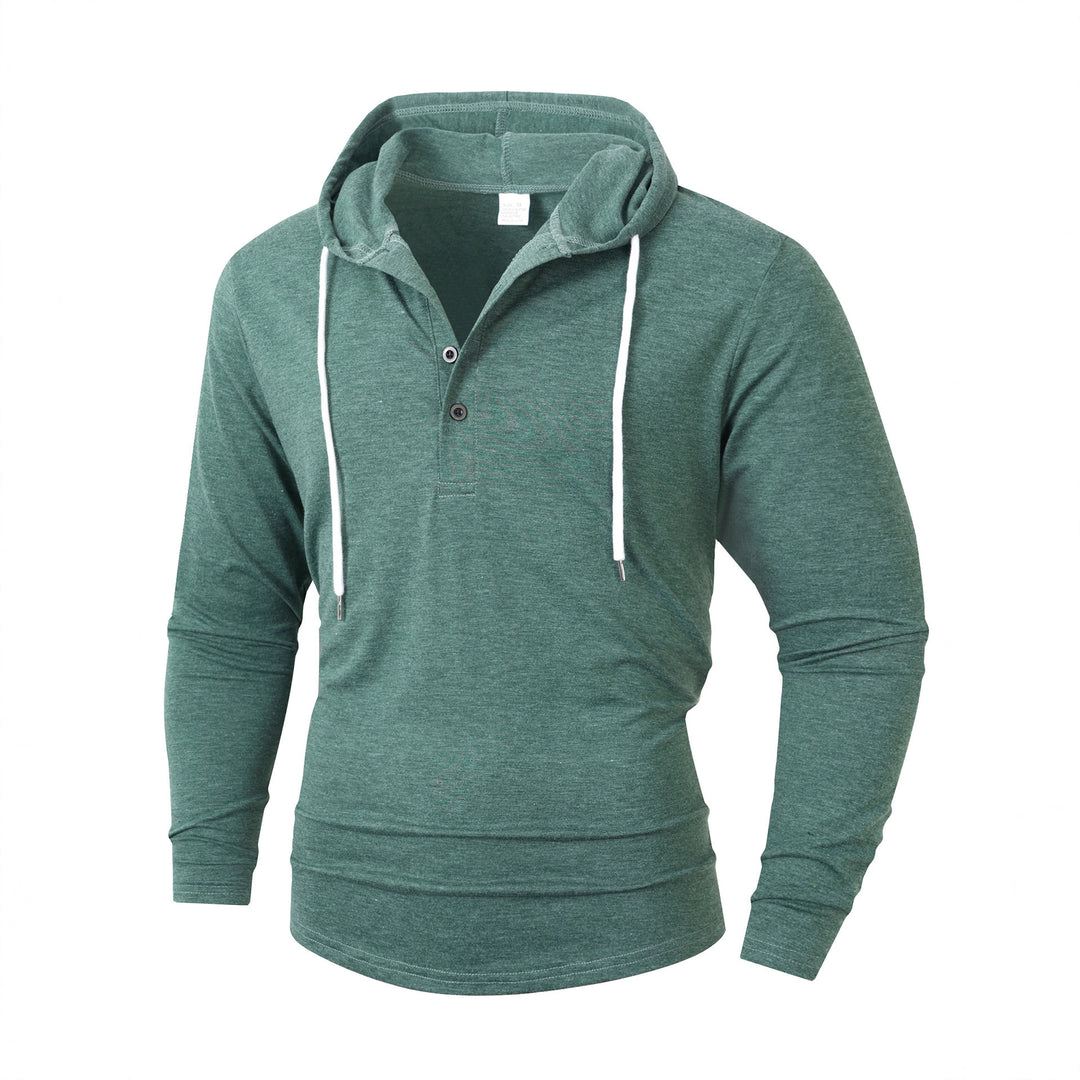 Herren lässiger Langarm-Hoodie mit komfortabeler Knopfleiste und modischen Kordeln Echoarchiv