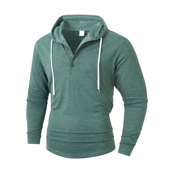 Herren lässiger Langarm-Hoodie mit komfortabeler Knopfleiste und modischen Kordeln Echoarchiv