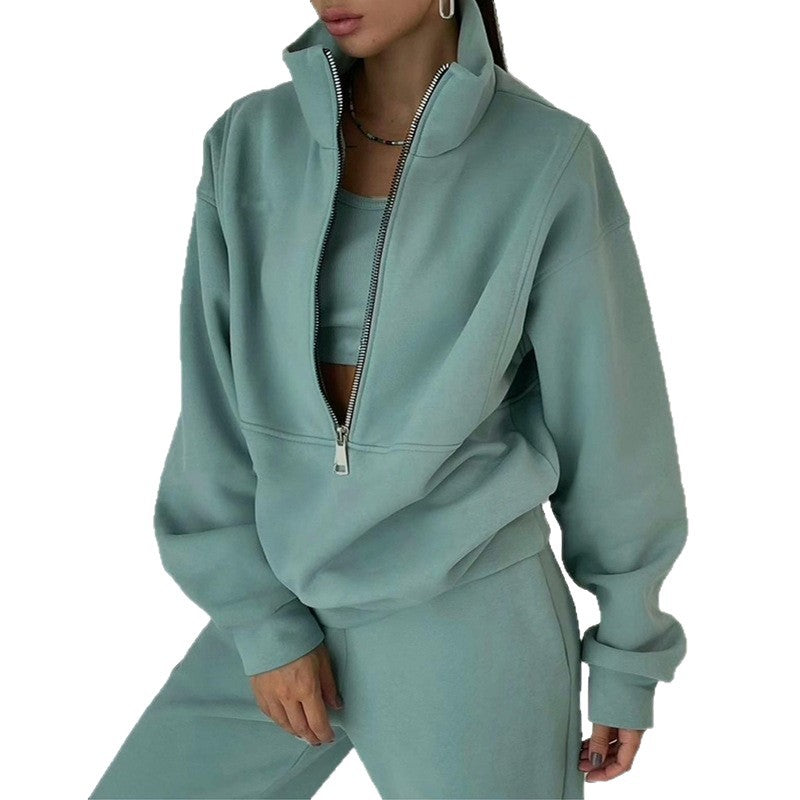 Damen nan Oversize Halbzip-Sweatshirt mit hohem Stehkragen und verdeckter Kängurutasche Echo Archiv