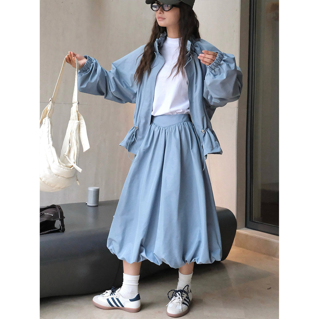 Damen Midirock mit geraffter Taille und ballonförmigem Saum Echoarchiv