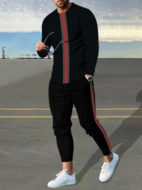 Herren sportliches Set aus Langarmshirt und Jogginghose mit modernem Streifenmuster Echoarchiv
